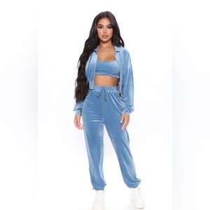 Blue Velour Pants Set